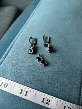 Sterling Silver Green Crystal Drop Earrings and Pendant Set
